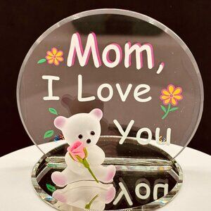 Mom I Love You Bear Figurine Glass Mirror Base Gift for Mom Mother’s Day Decor
